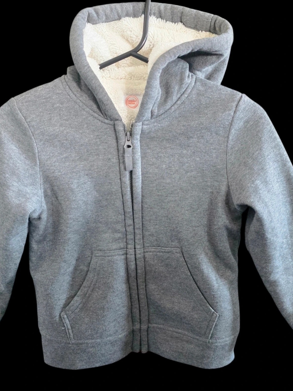 Kids Grey Sherpa-Lined Hooded Zip Jacket